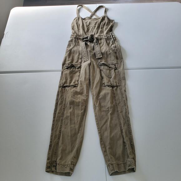 Free People Overall Jumpsuit Womens Small Brown Cargo Utility Belted Pockets - Picture 1 of 13